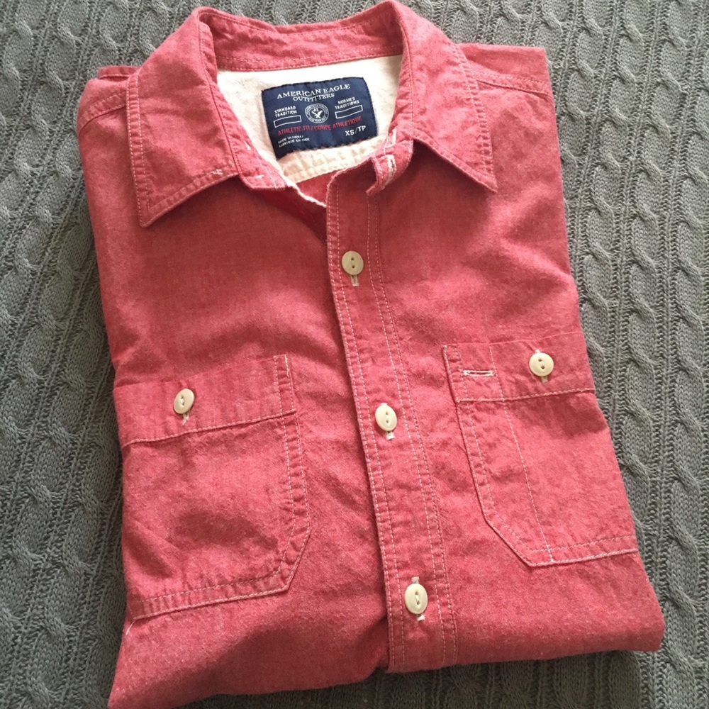 American Eagle Red Button Down Shirt